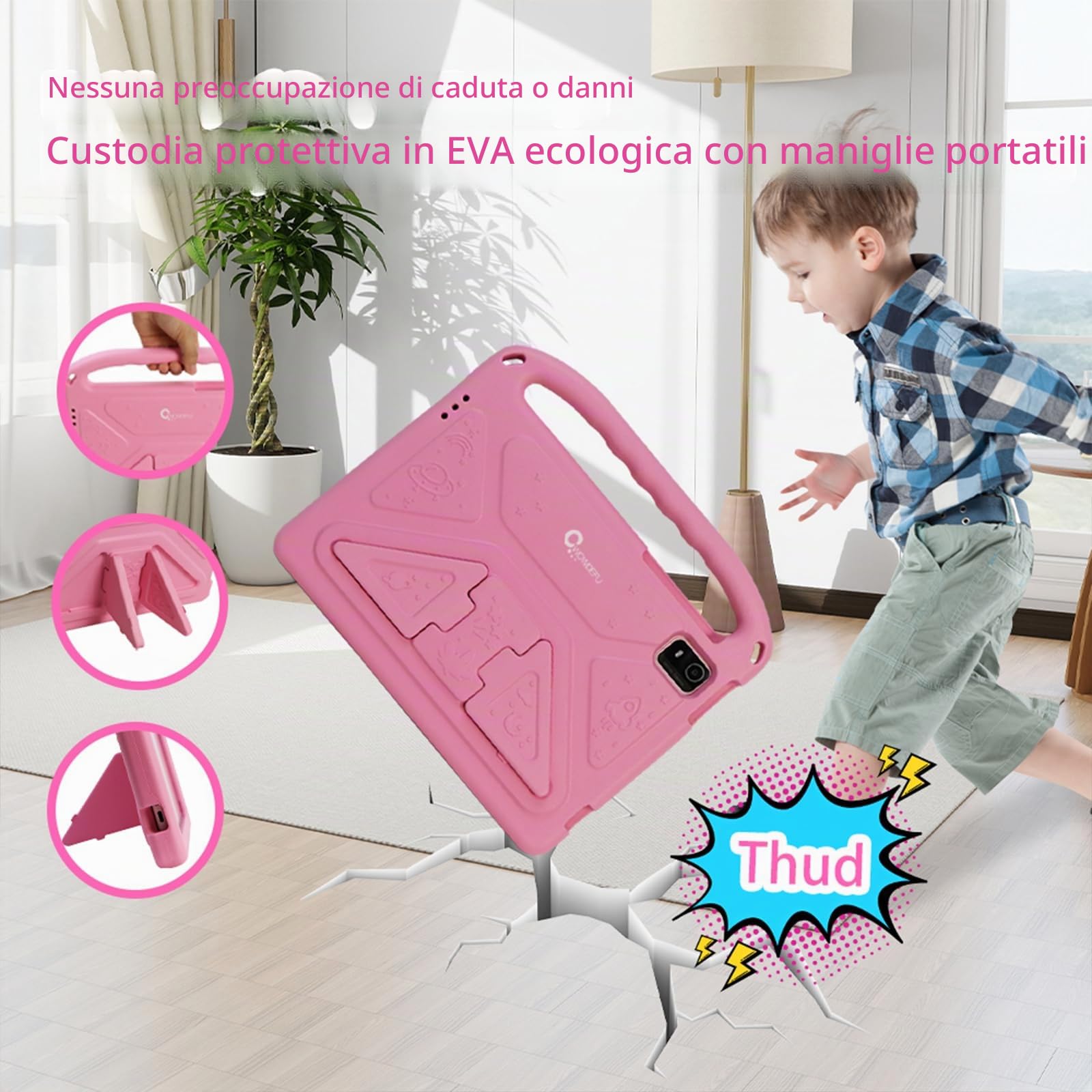 Android 14 Tablet per Bambini da 10 Pollici - 8GB+128GB (Fino a 1TB), WiFi 6, GMS, Controllo Parentale Family Link, Custodia EVA Antiurto (Rosa)