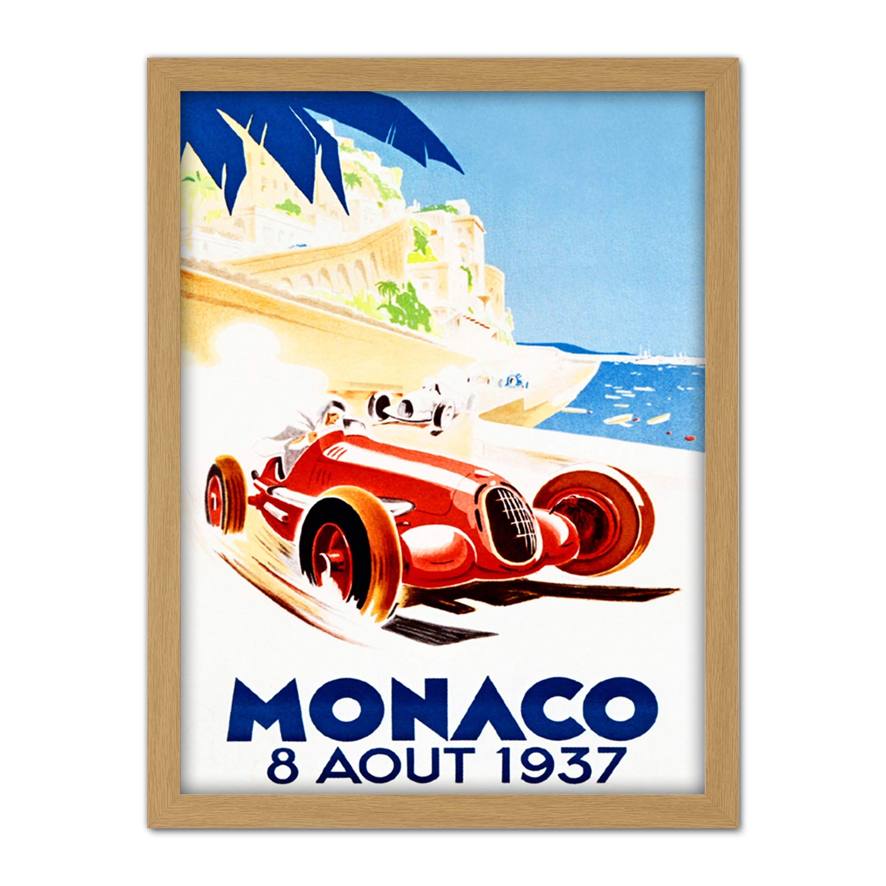 Wee Blue Coo Racing Car Monaco 1937 Grand Prix Artwork Framed Wall Art Print 18X24 Inch