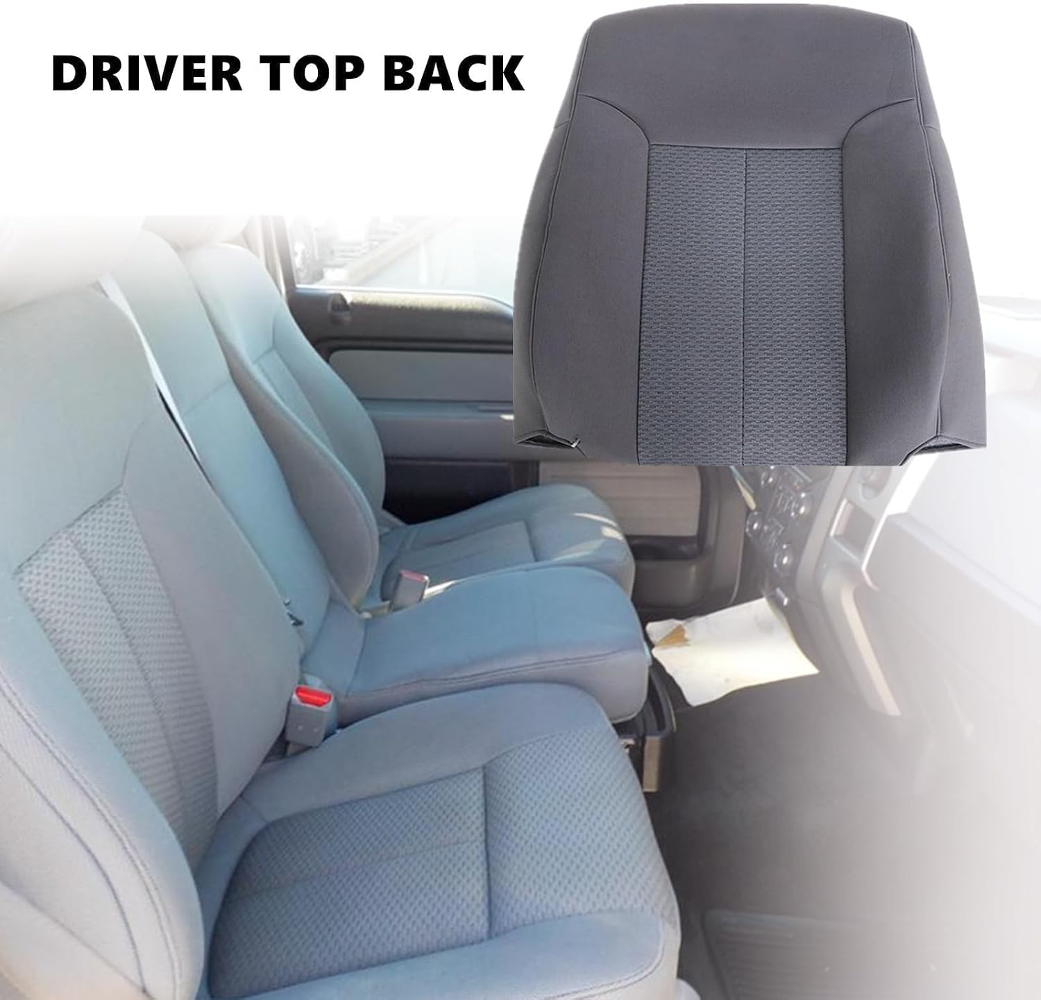 SecosAutoparts Driver Side Top Lean Back Replacement Cloth Seat Cover Gray #MS US or CS Compatible with Ford F-150 XLT XL 2011 2012 2013 2014