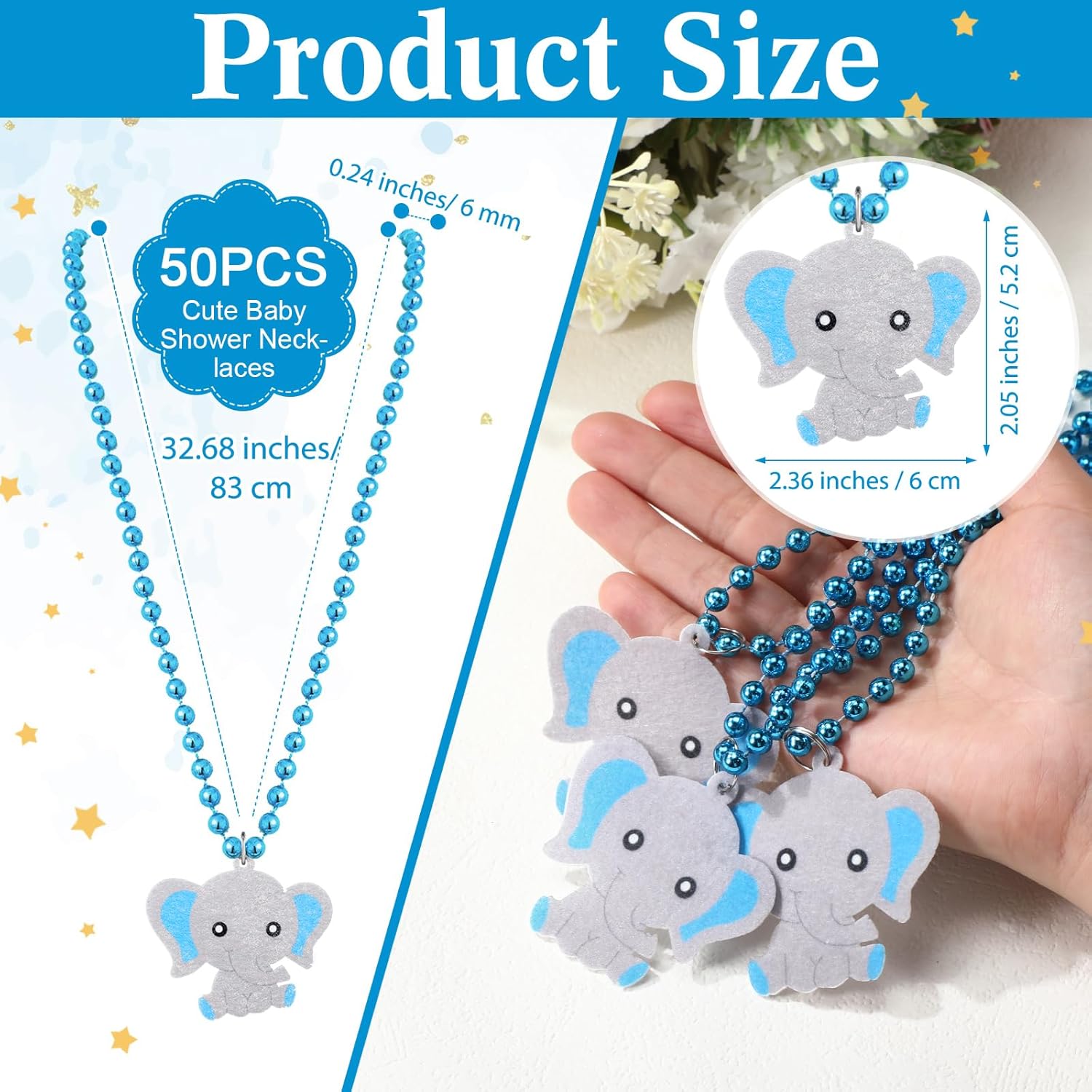 Wonderjune Don’t Say Baby Shower Game, Wooden Sign & 50 Elephant Necklaces, Baby Shower Games for Guests, Gender Reveal Party Supplies