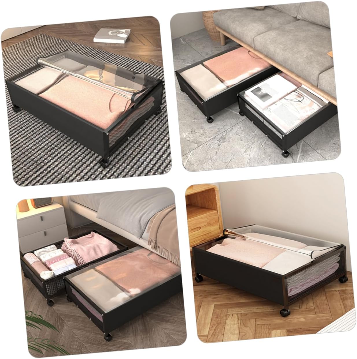 Bed Storage Basket Wheels Versatile Clothes and Toy Organizer Space-saving Storage Container for Bedroom Four Rolling Casters Lid