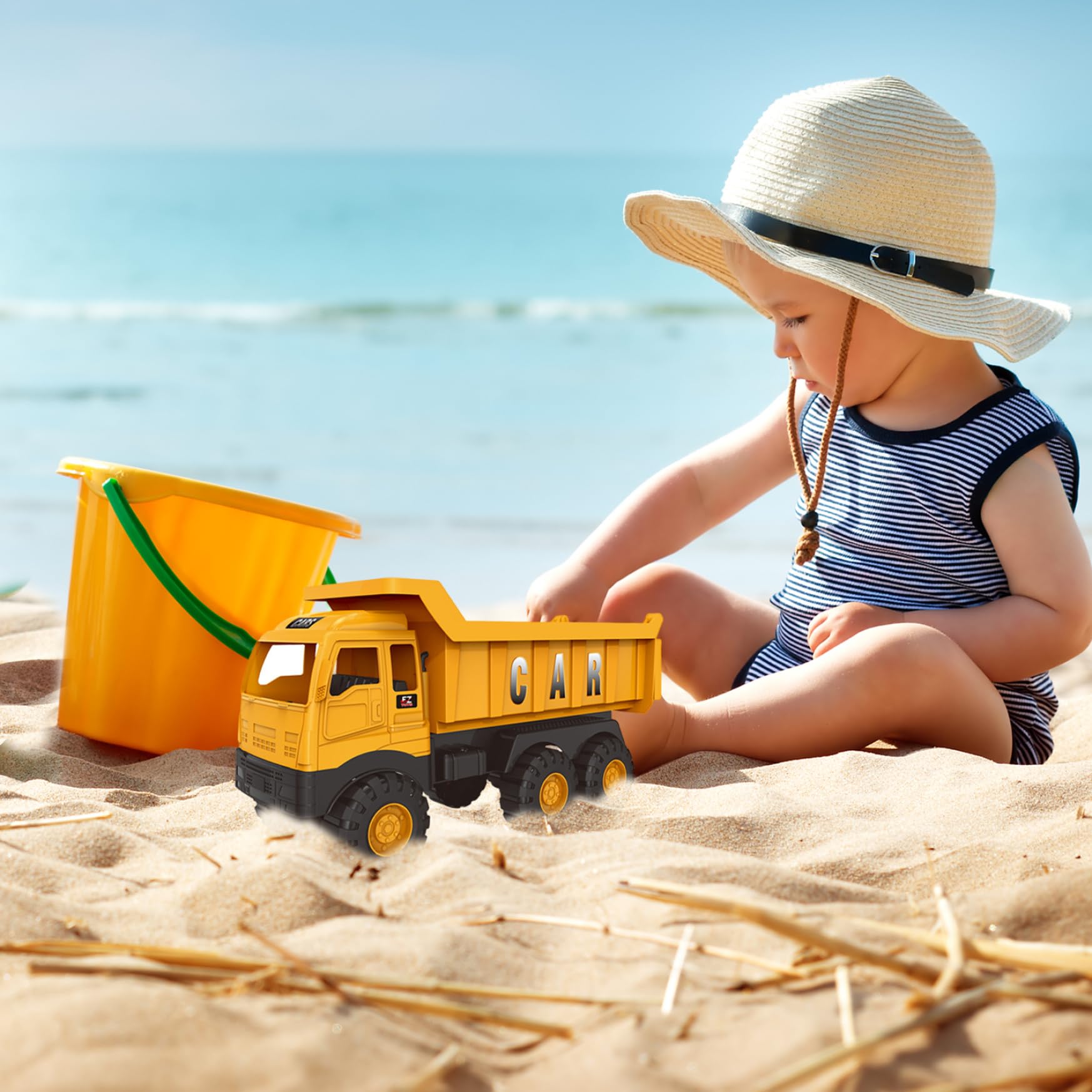 Camión De Obras Con Caja De Arena – Vehículo De Plástico Para Jugar En Playa Y Arenero (Amarillo, +3 Años)