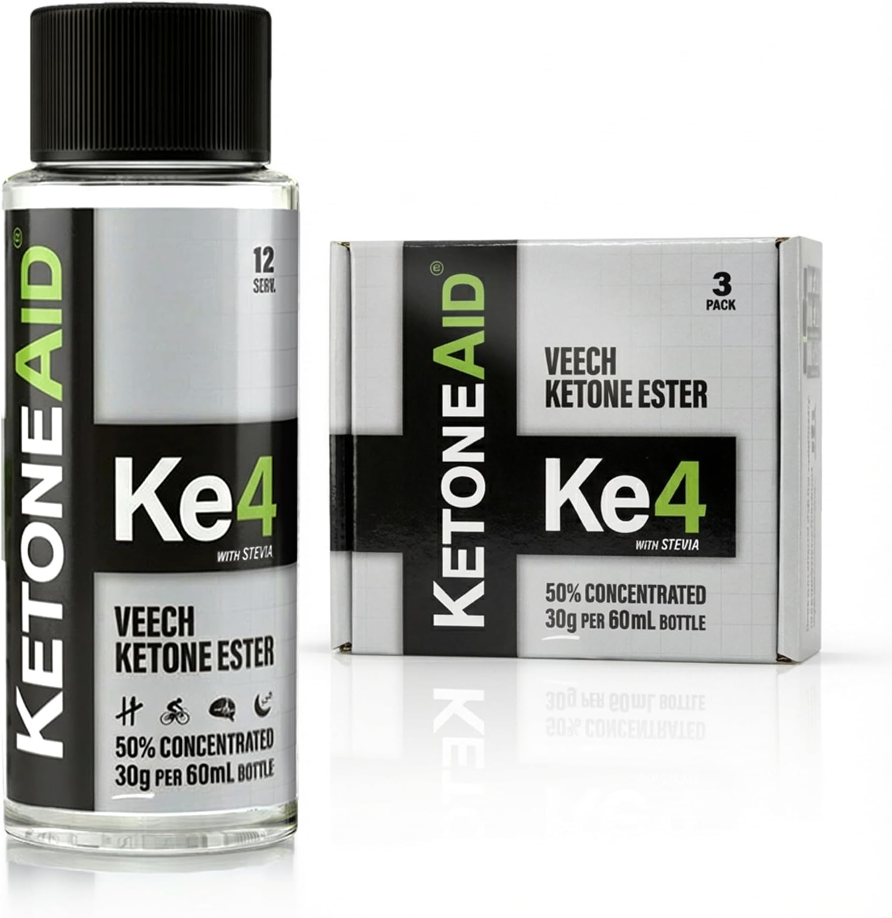 KetoneAid Ke4 Ketone Ester Concentrate | Not a Ketone Salt, No Sugar, No Caffeine | Exogenous D-BHB Ester | 12 Serving Per Bottle (3 Count)