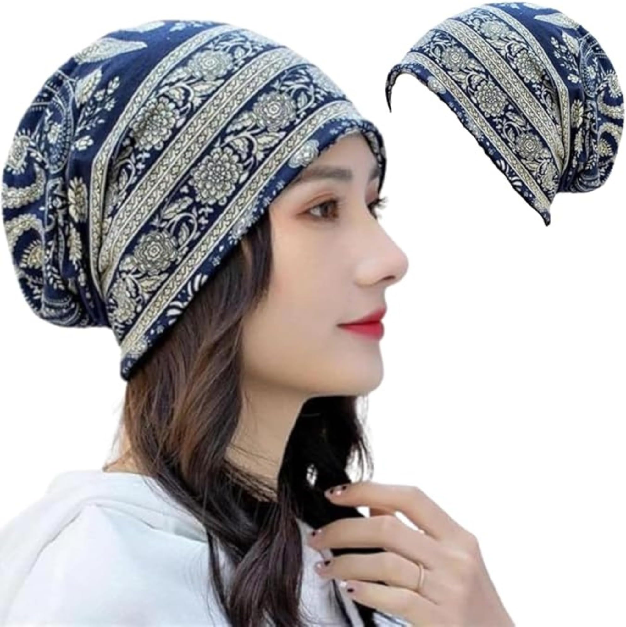 Bandanas for Women, Slouchy Chemo Cap Beanie Cap for Women, Boho Print Bandanas Skull Cap, Fashion Soft Stretch Chemo Scarf Helmet Cap, Casual Saggy