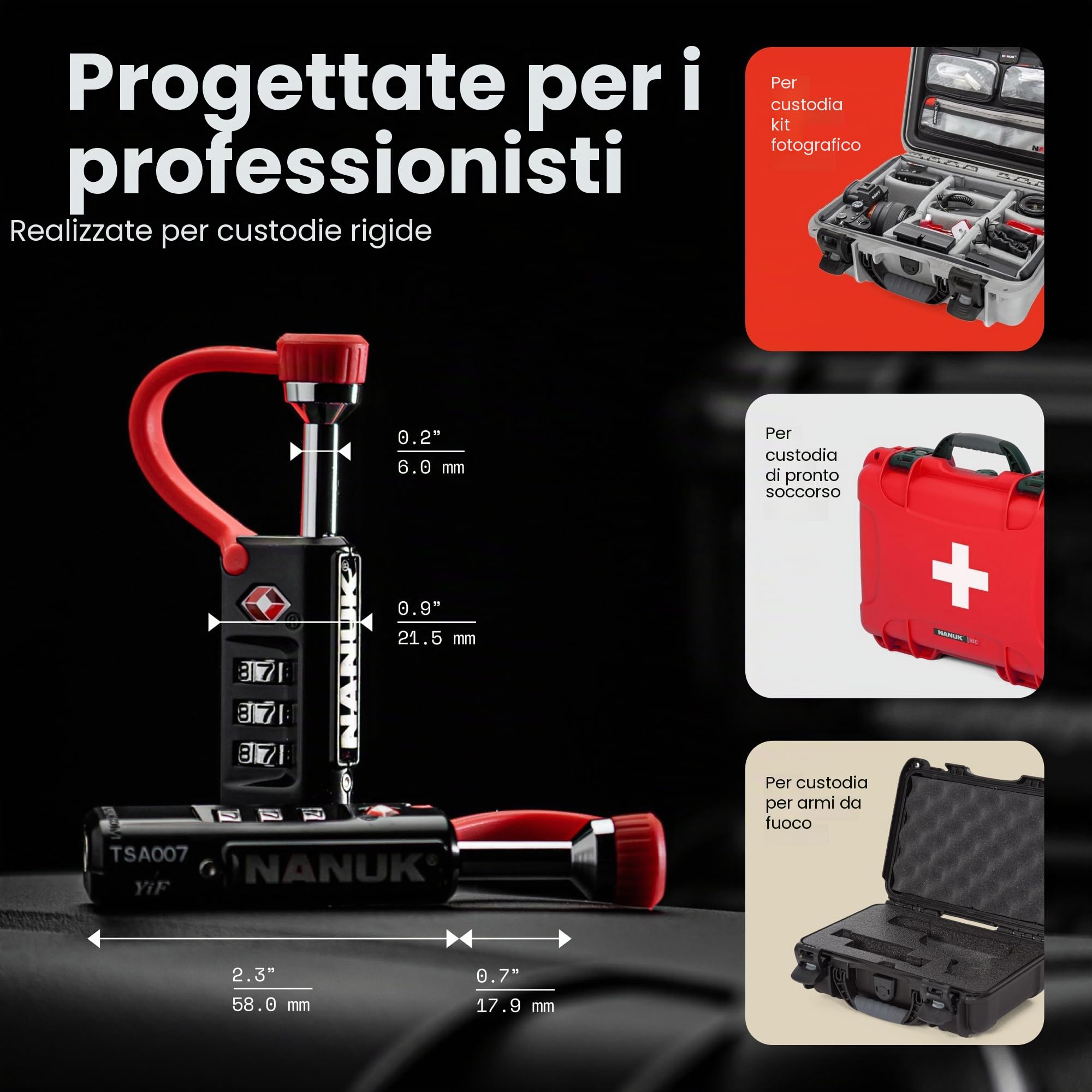 NANUK Lucchetto approvato TSA - Lucchetto da viaggio resistente e sicuro con arco in acciaio, ultra resistente ai tagli e inossidabile (Lucchetto TSA (confezione da 2))