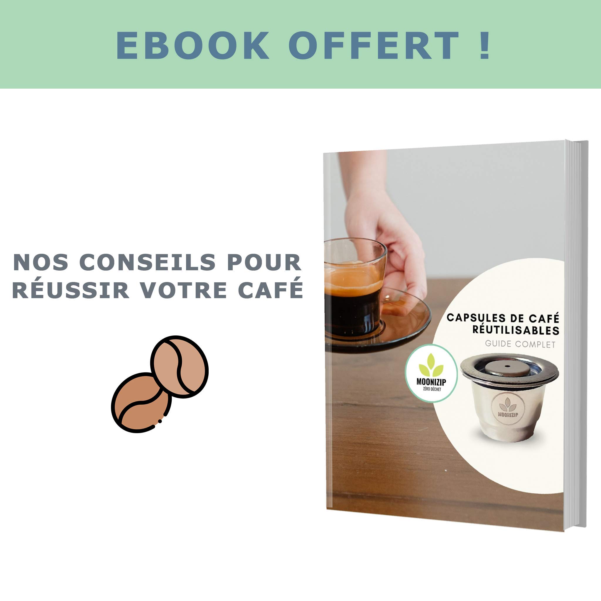 Zero Residuo - Cápsulas de café recargables de acero inoxidable compatibles con Nespresso (2 cápsulas) + Ebook en francés
