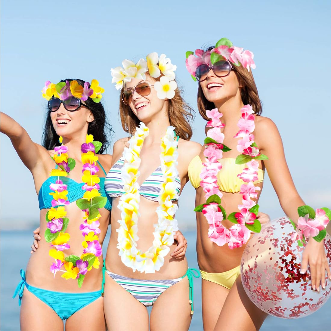 Kit Costume Hawaiano 9 Pezzi | Gonna Hula, Collane Fiori, Occhiali Ananas - Feste Tropicali - Foto 6