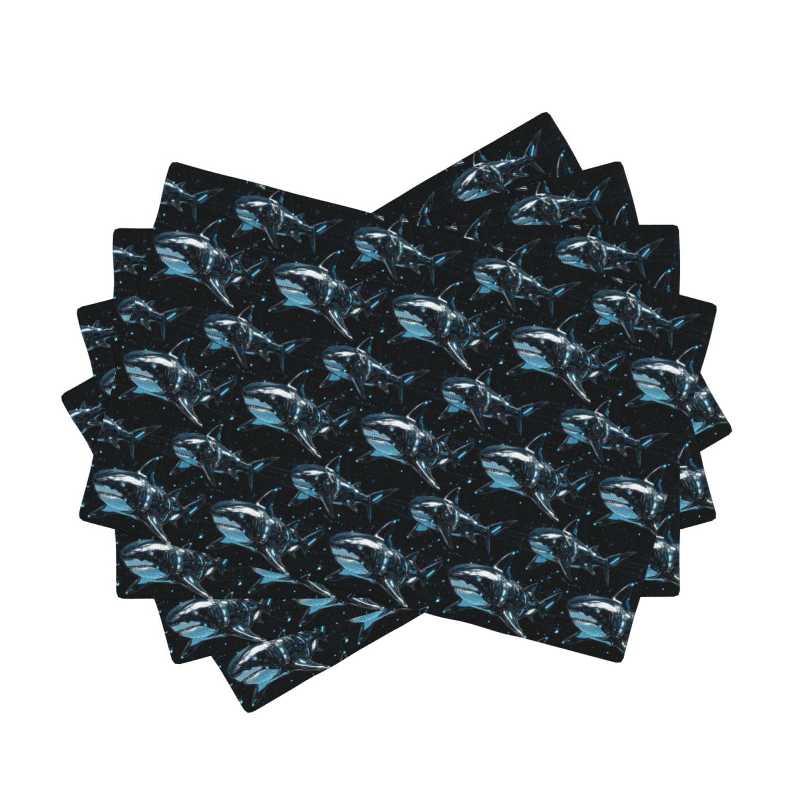 Sets de table anti-tache et thermiques imprimé robot requin bleu en tissu