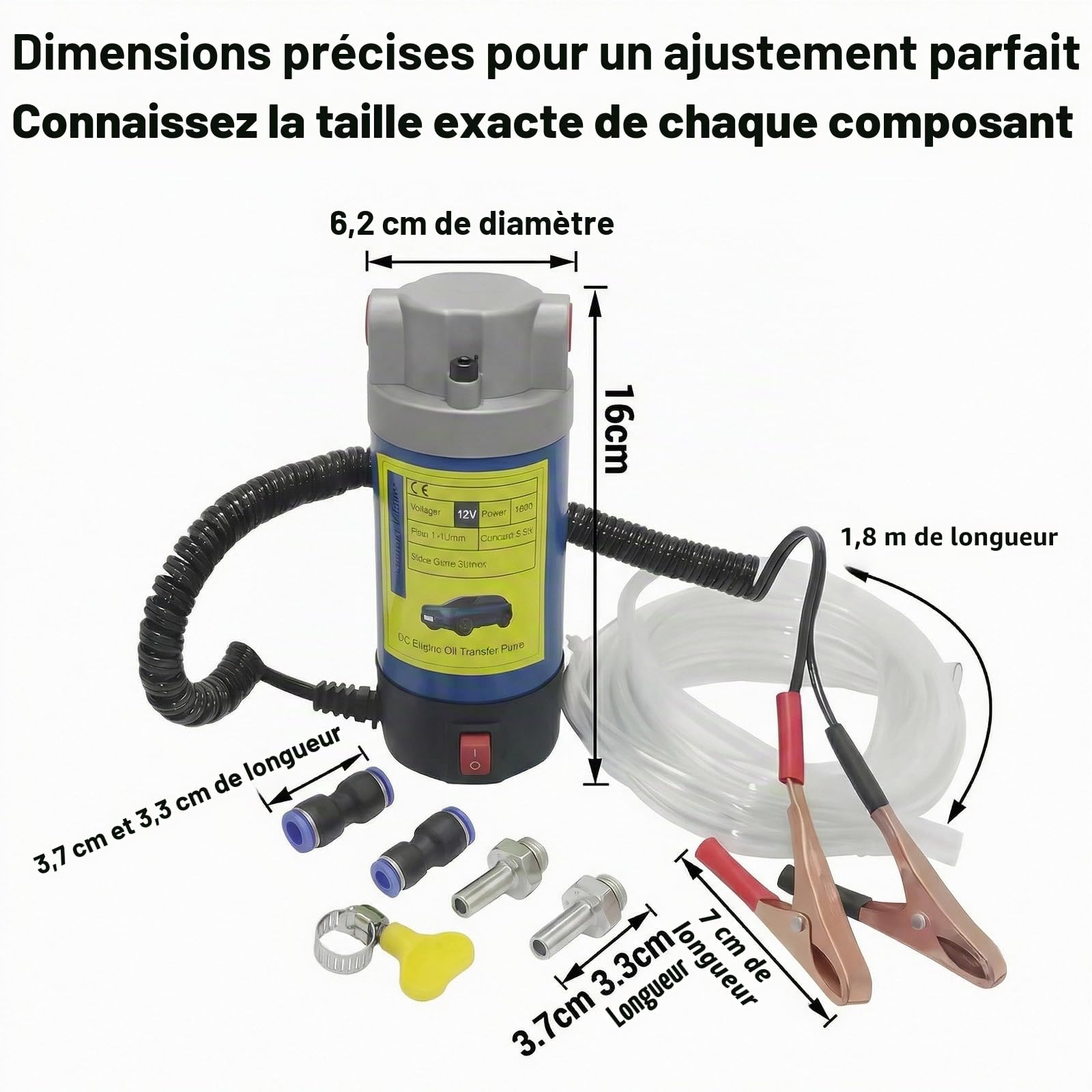 Pompe d'aspiration d'huile, 12 V 100 W, pompe d'aspiration électrique, pompe de vidange d'huile, pompe à diesel 2-3 l/min, pompe de transfert d'huile moteur électrique portable avec 3 tuyaux, pour