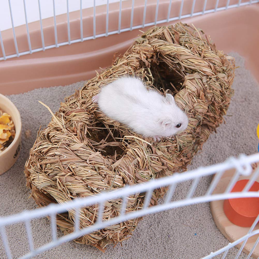 2 Small Animals Hideout House Grass Hideaway Tunnel Chew Toys Activity Center Nest Hut for Hamsters Guinea-Pig Gerbils Chinchillas (2 Hideout Tunnel 7.5"×3.7") 4