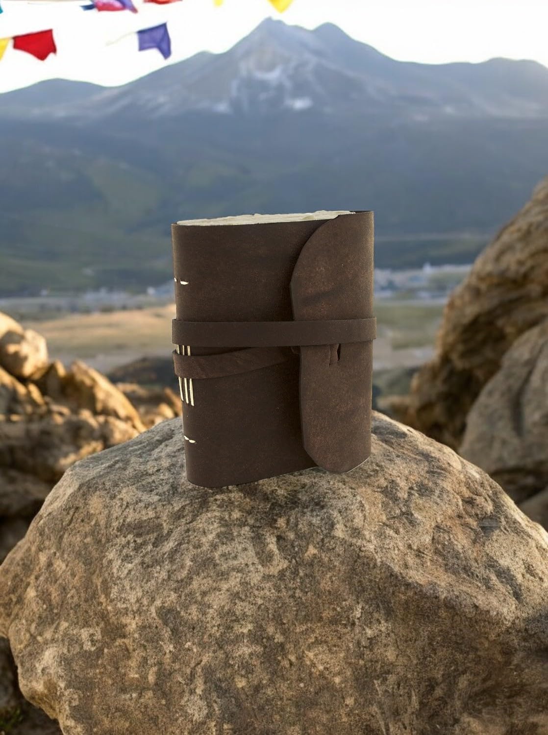 Kathmandu Valley Co. Everest Explorer Vintage Leather Travelling Journal with Rustic Handmade Deckle-edge Lokta Paper, Made in the Himalayas of Nepal, 5x6.5 inches (Medium)