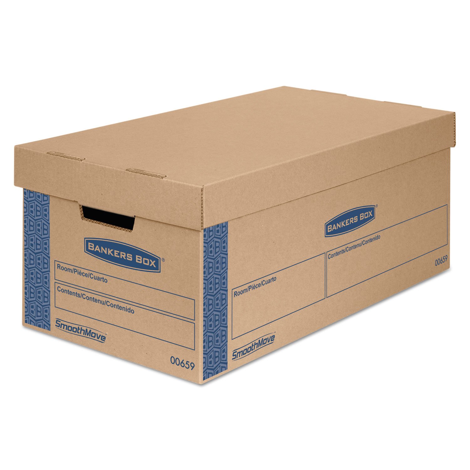Bankers Box 0065901 SmoothMove Prime Small Moving Boxes Lift Lid 24l x 12w x 10h Kraft/Blue 8/CT