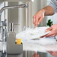 Vista 6 de Dispensador de jabón para platos, dispensador de jabón de cocina con soporte de esponja, dispensador de jabón de cerámica mate de 20 onzas para Gris