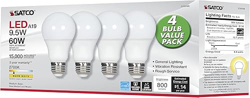 Miniatura 6 de Satco S39596 9.5A19/LED/827/ND/120V/4PK - Paquete de 4