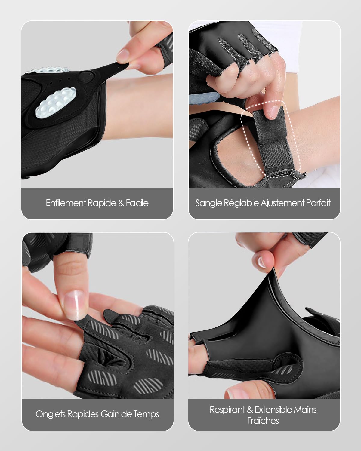 Gants Musculation pour Hommes et Femmes – Gants de Fitness sans Doigts pour Sport, Workout, Crossfit & Haltérophilie avec Points Silicone Antidérapants & Protection de la Paume