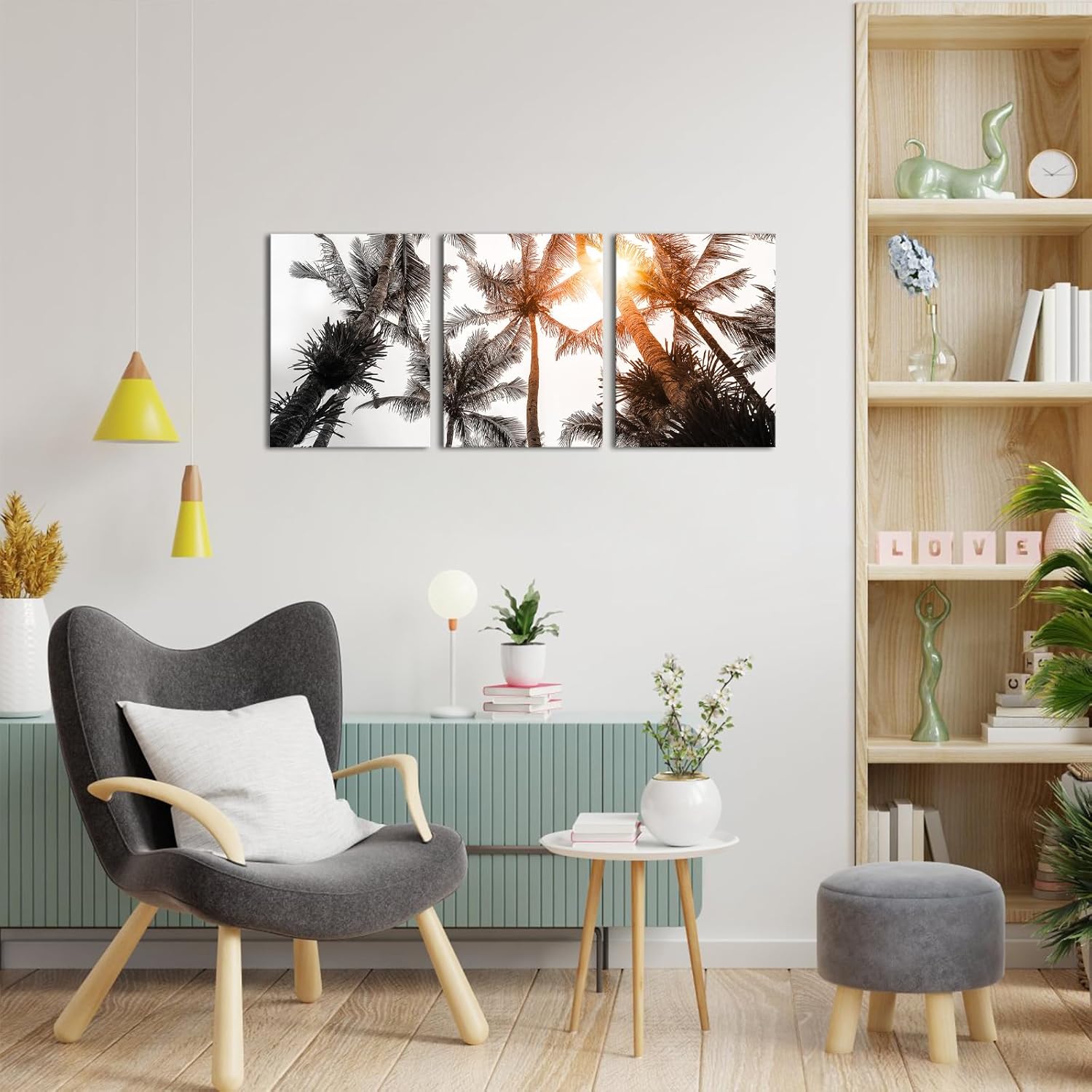 Kalormore Black and White Canvas Wall Art Tropical Palm Tree Coastal Beach Landscape Picture Contemporary Artwork Ready to Hang - Image 3
