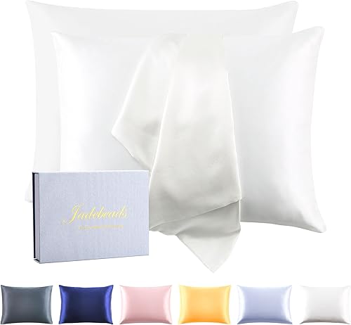 Miniatura 7 de Jadebeads Funda de almohada de seda de morera 100% pura 22Momme para cabello y piel, grado 6A, funda de almohada de seda blanca antiacné y
