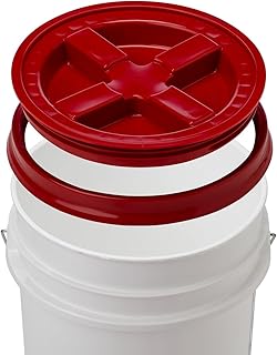 5 Gallon White Bucket & Gamma Seal Lid - Food Grade Plastic Pail & Gamma2 Screw Seal Tight Lid (Red)