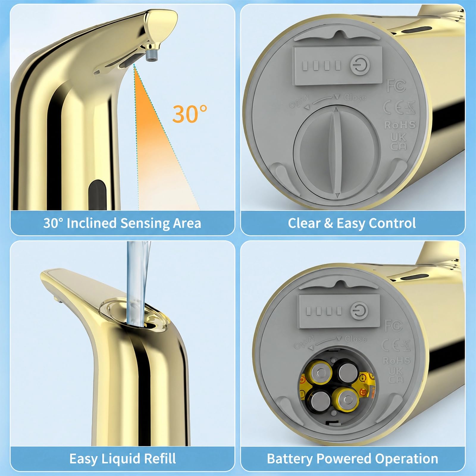 Dispenser Automatico di Sapone in Schiuma Color Oro, 4 Livelli Regolabili, Dispenser Touchless da 400 Ml per Bagno E Cucina