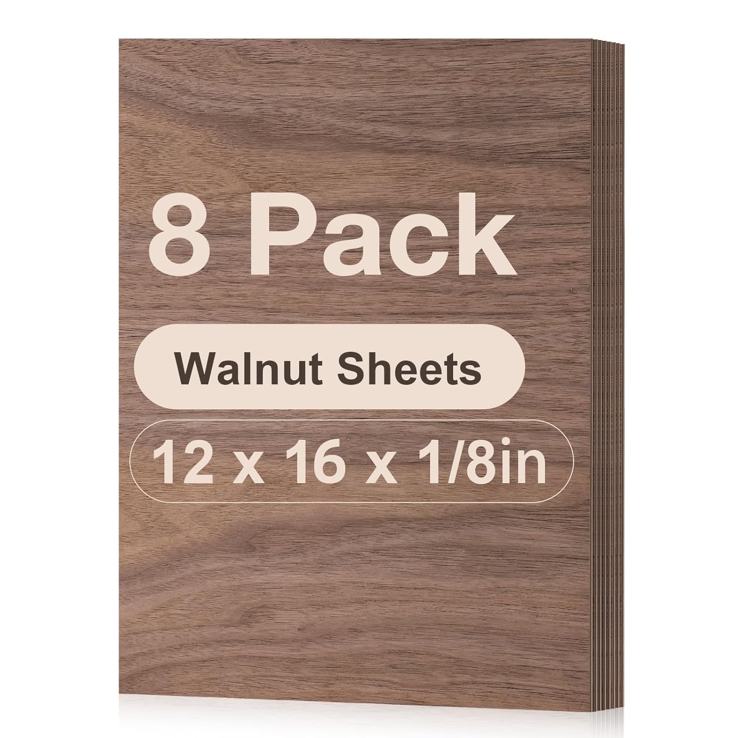 Rowood Walnut Plywood Sheets,8 Pack 12x16x1/8inch,Thin 3mm Unfinished Plywood for Laser Cutting & Engraving,DIY Adult Craft Project Kits for Ornaments,Wood Burning