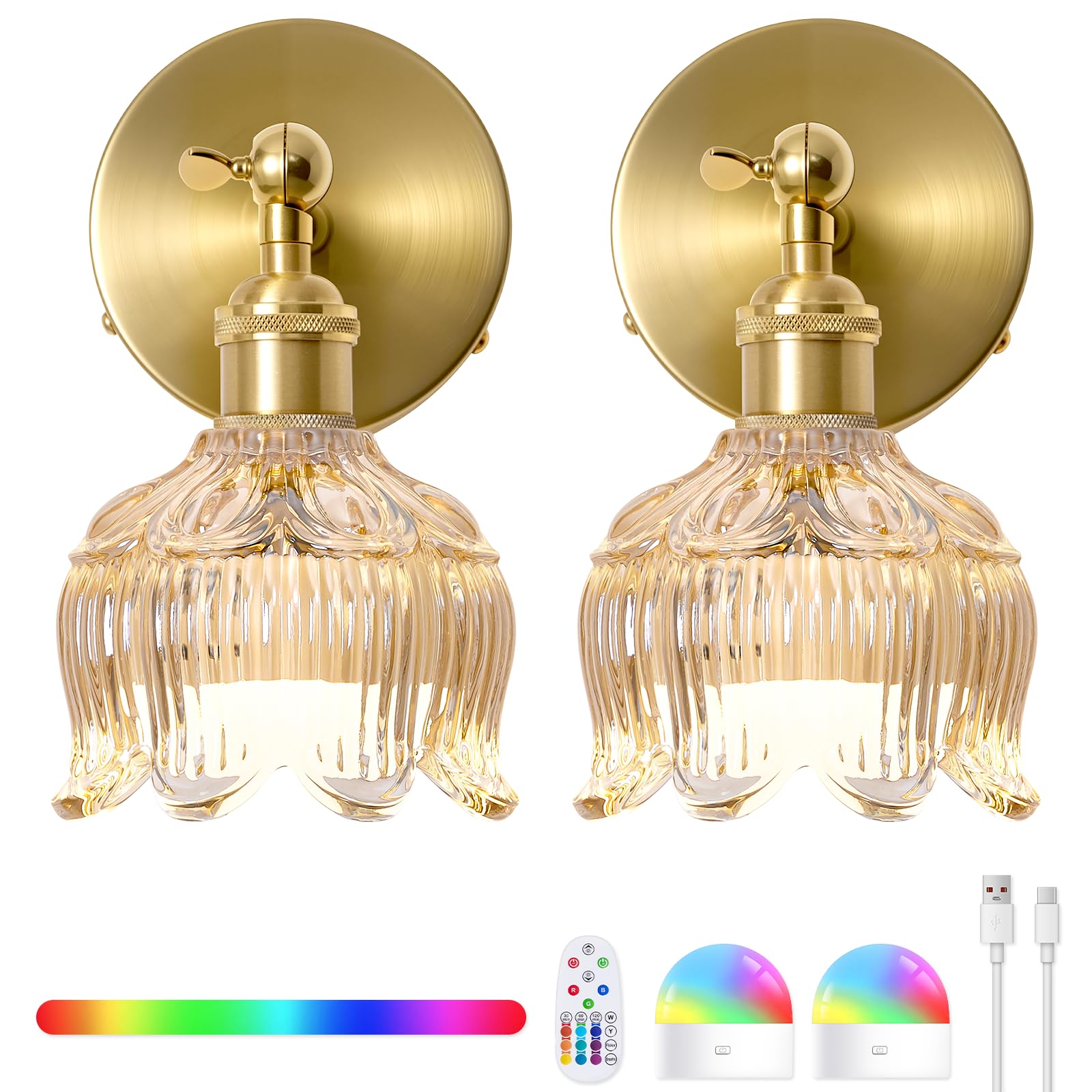 BlesULuk Vintage Battery Operated Wall Sconces Set of 2
