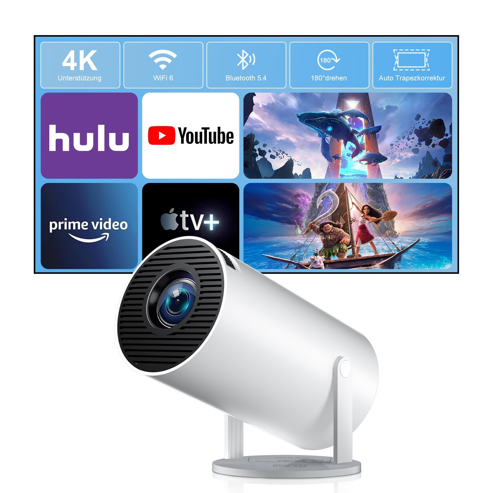 ZDSSY Vidéoprojecteur 4K,Mini Projecteur Compatible 1080p,avec Wi-FI 6 et BT 5.2,Videoprojecteur Autofocus et Correction Trapézoïdale,Projecteur Video pour Android/iPhone/PC/Mac/Switch/PS5,Blanc