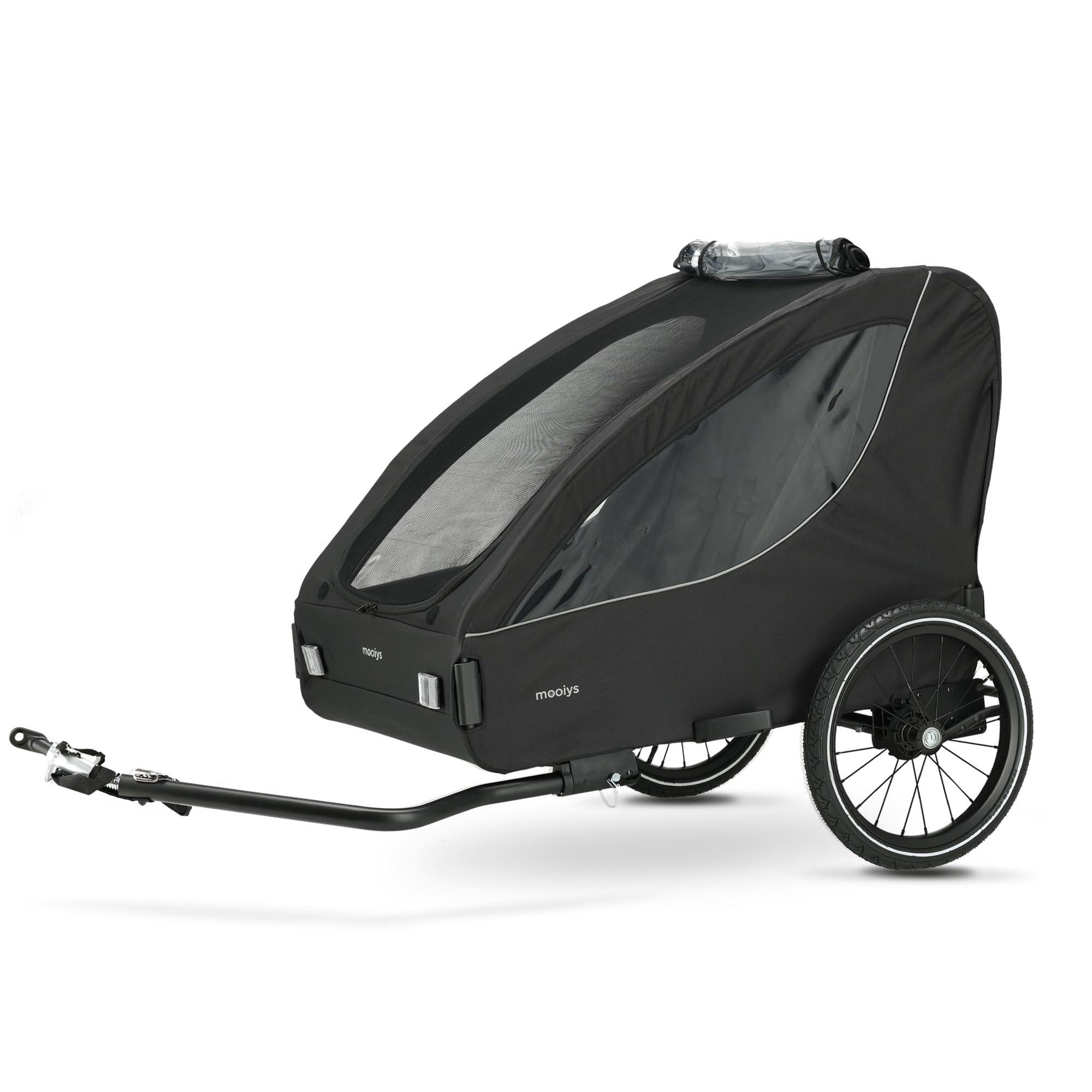 Track Fahrradanhänger für 2 Kinder ab 9 Monaten bis 22 kg/120 cm/6 Jahren, kompakt Faltbar, Mit Ablagekorb und 5-Punkt-Gurt, Max. 45 kg, Schwarz