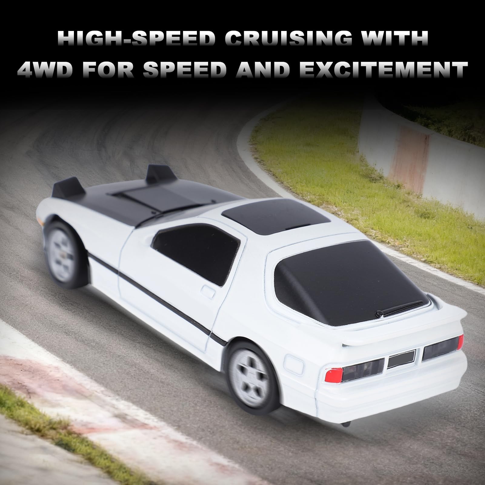Mini Drift Auto 1:60 2,4 GHz RC Auto Drift Car napęd na wszystkie koła, zdalnie sterowany z żyroskopem, wymienne opony, oświetlenie LED i pełne proporcjonalne sterowanie, samochód RC (biały)