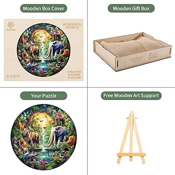 Amazon.co.jp: KAAYEE 木製ジグソーパズル ワンダフル動物 円型