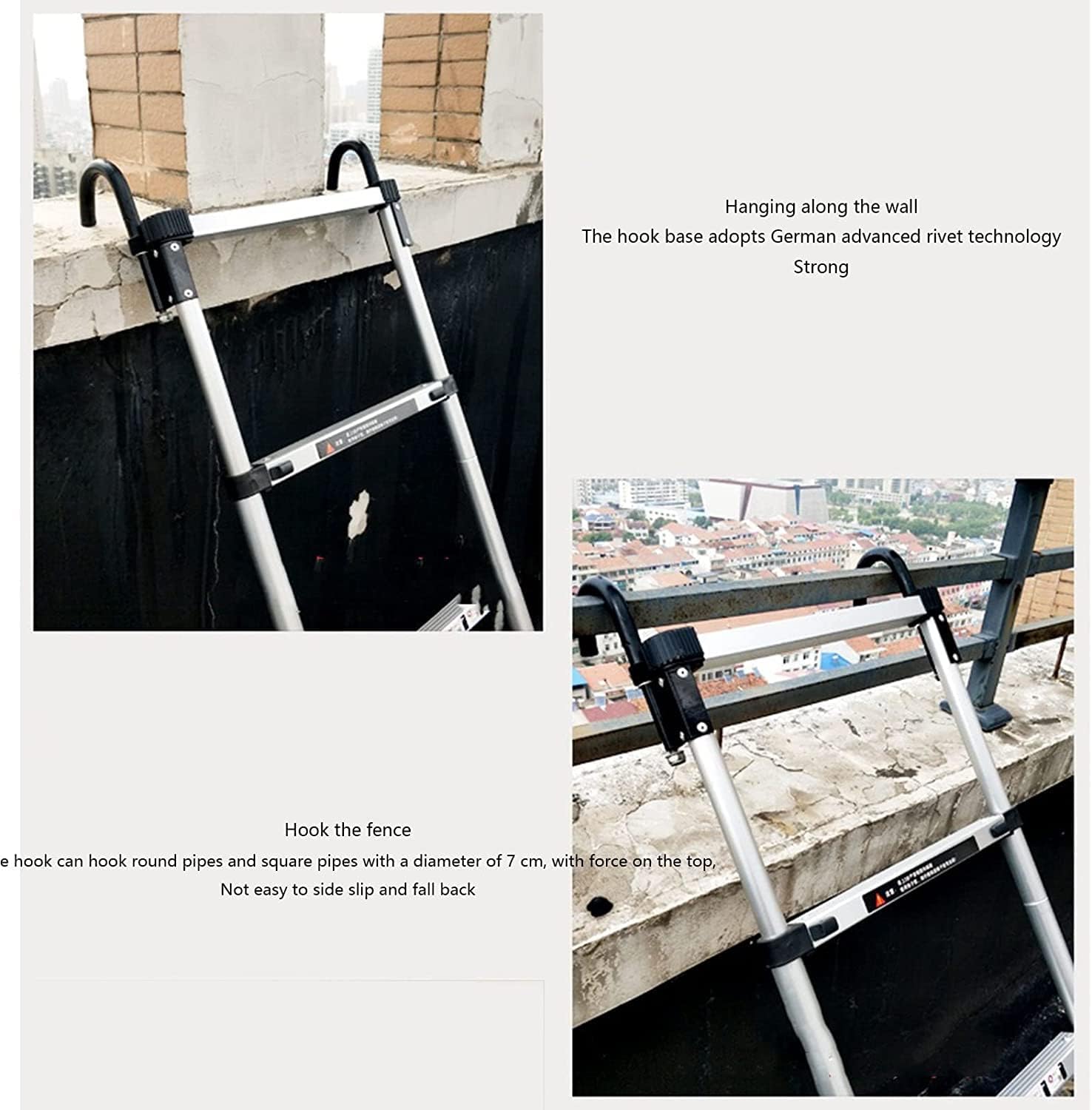 Home Roof Maintenance Telescoping Ladder with Hooks, Boat Rv Camper Collapsible Retractable Ladder, Portable Tallest Telescopic Extension Ladder, Aluminium