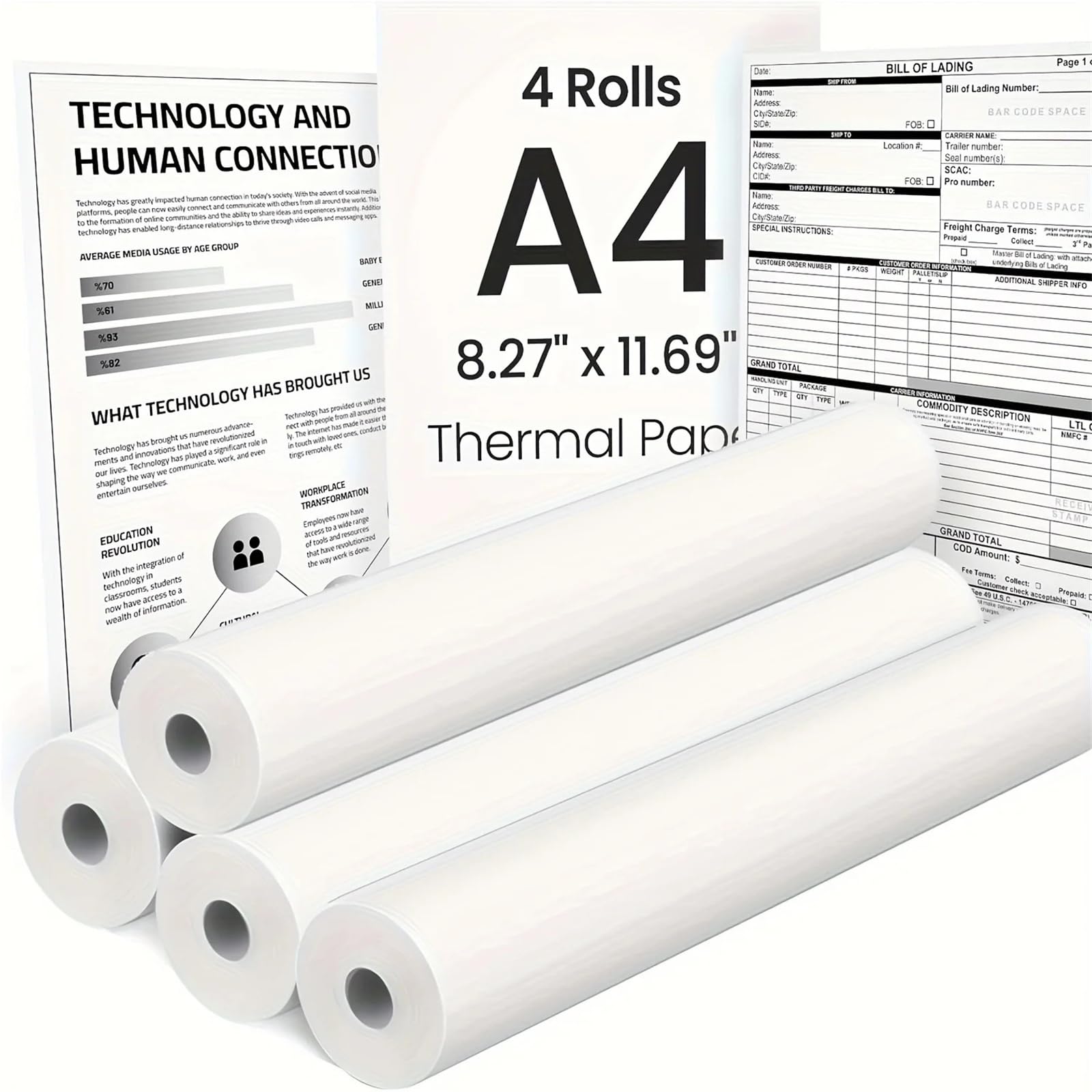 Carta Per Stampante A4 Carta termica A4 21x29,7 cm Stampante portatile con stampa lucida e trasparente ad asciugatura rapida Stampa durevole(20 rolls)
