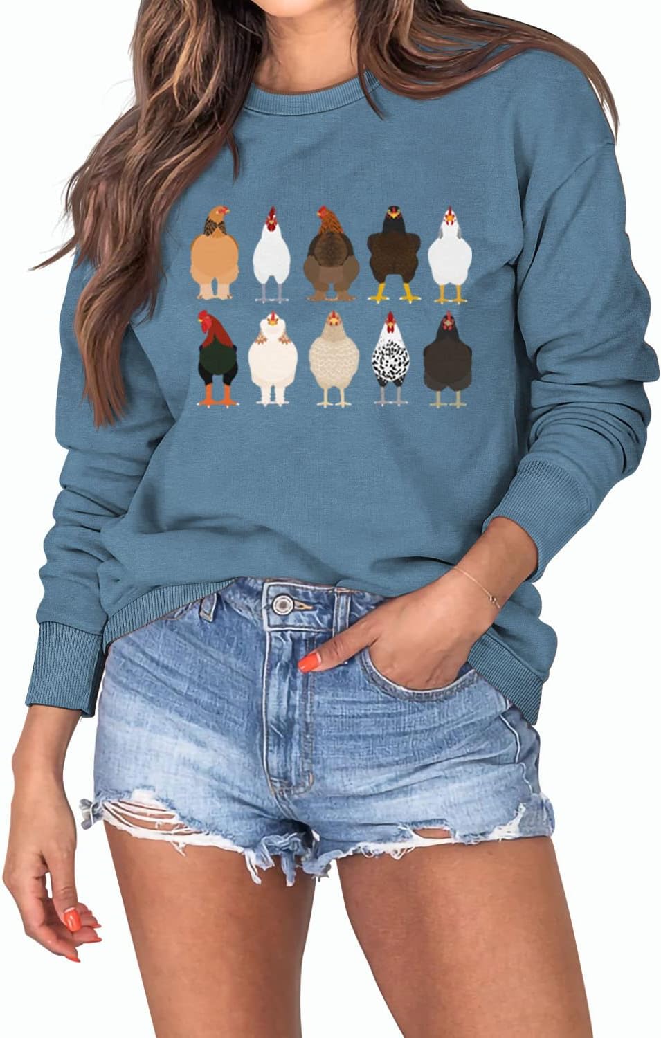 Chicken Sweatshirts For Women Farm Chickens Shirt Funny Graphic Long Sleeve Pullover Thanksgiving Sweatshirt