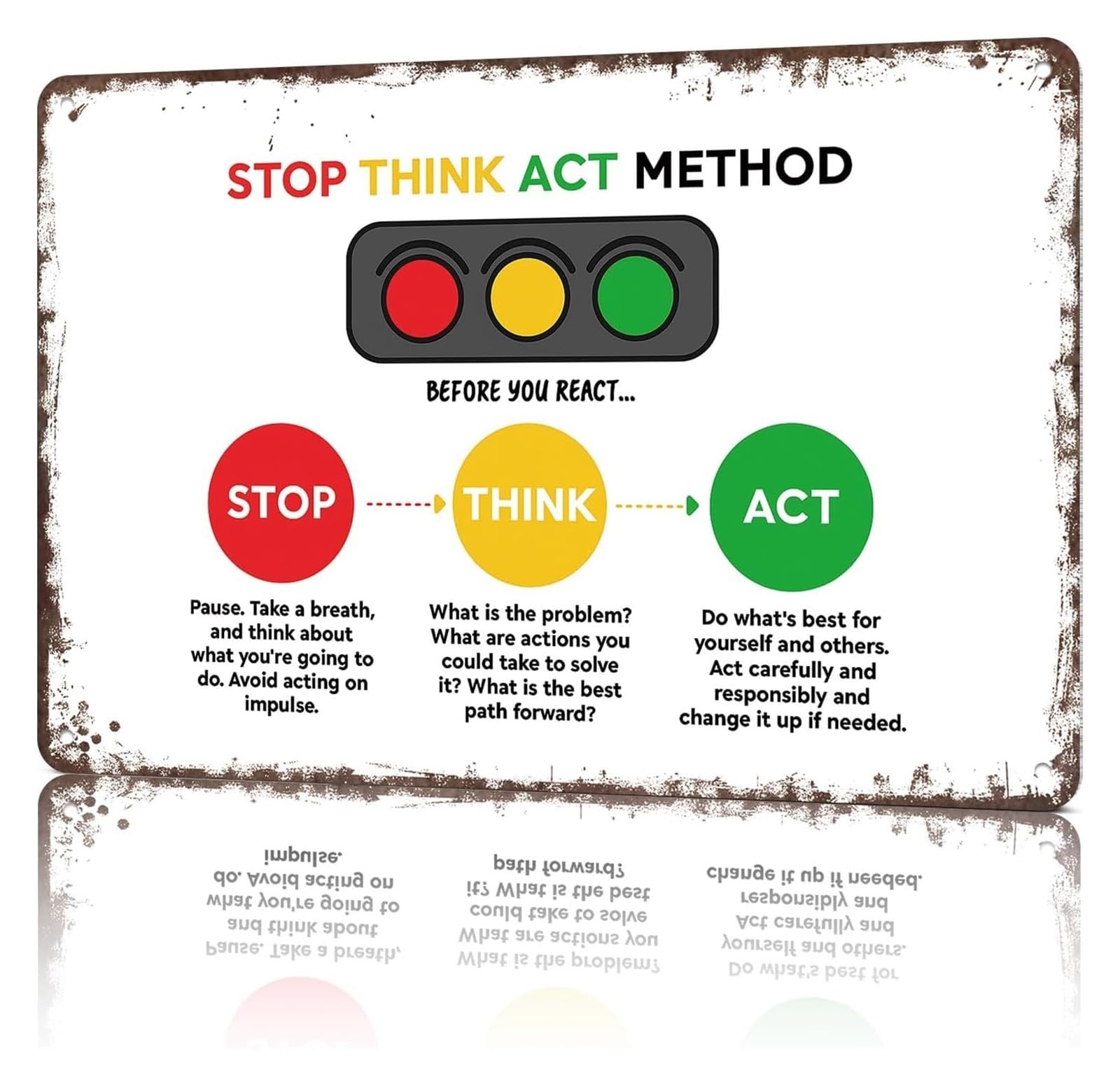 MQXFCZUX Stop Think Act Quirky Metal Sign Rustic Retro Decor for Breakroom Lunch Room Employee Lounge Staff Area 8 X 12 inch