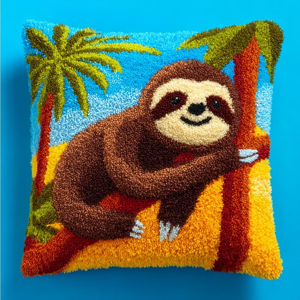 kitphoenix DIY Hand Crochet Pillow Kit,Sloths 43X43Cm Aesthetic Knitted Cushion Making Material Set,Beginner Friendly with Full Tutorial, Stylish Room Home Decor