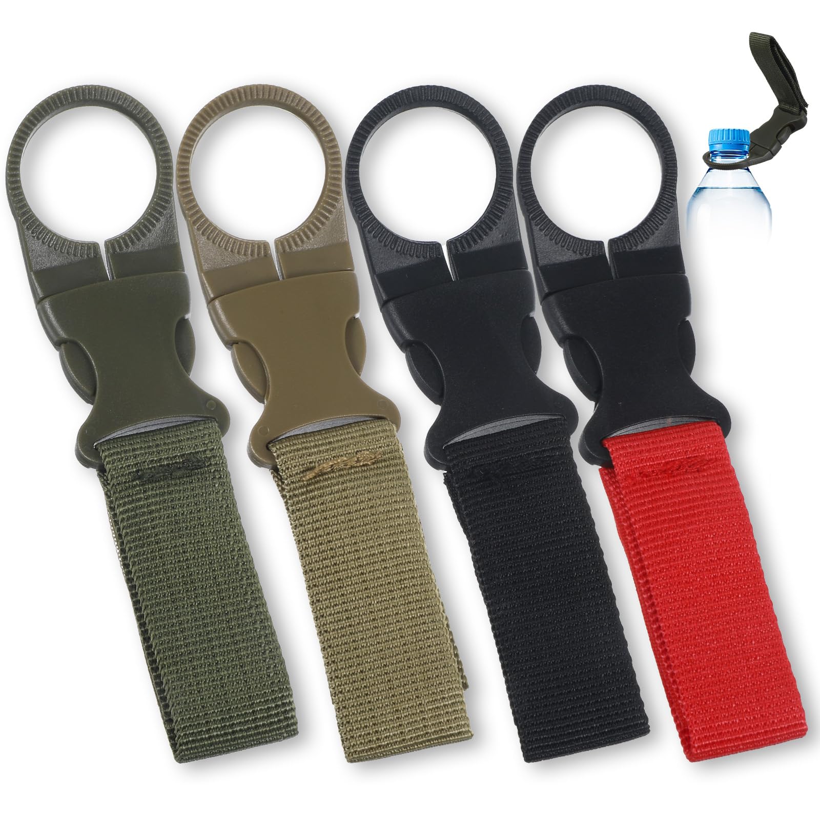 4Pcs Hanging Water Bottle Clip for Backpack, Portable Water Bottle Buckle Clip for Outdoor Camping Hiking Traveling Backpack Belt Nylon Webbing Strap Tools
