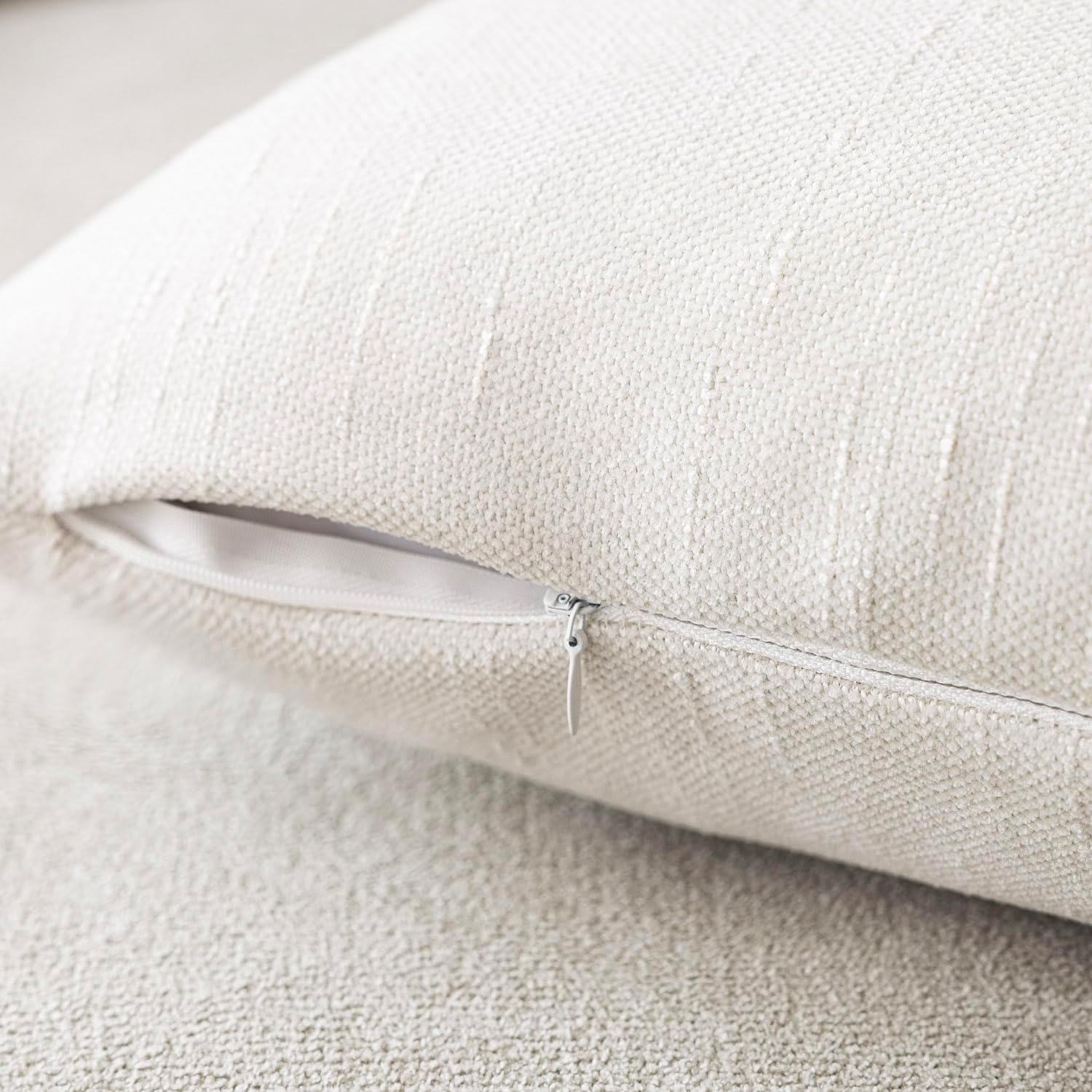 Foindtower Pack of 2 Textured Chenille Throw Decorative Pillow Covers Square Accent Solid Cushion Cover Cozy Neutral Farmhouse Pillow Case for Couch Sofa Bedroom Living Room 16x16 Inch, Ivory White - Image 4