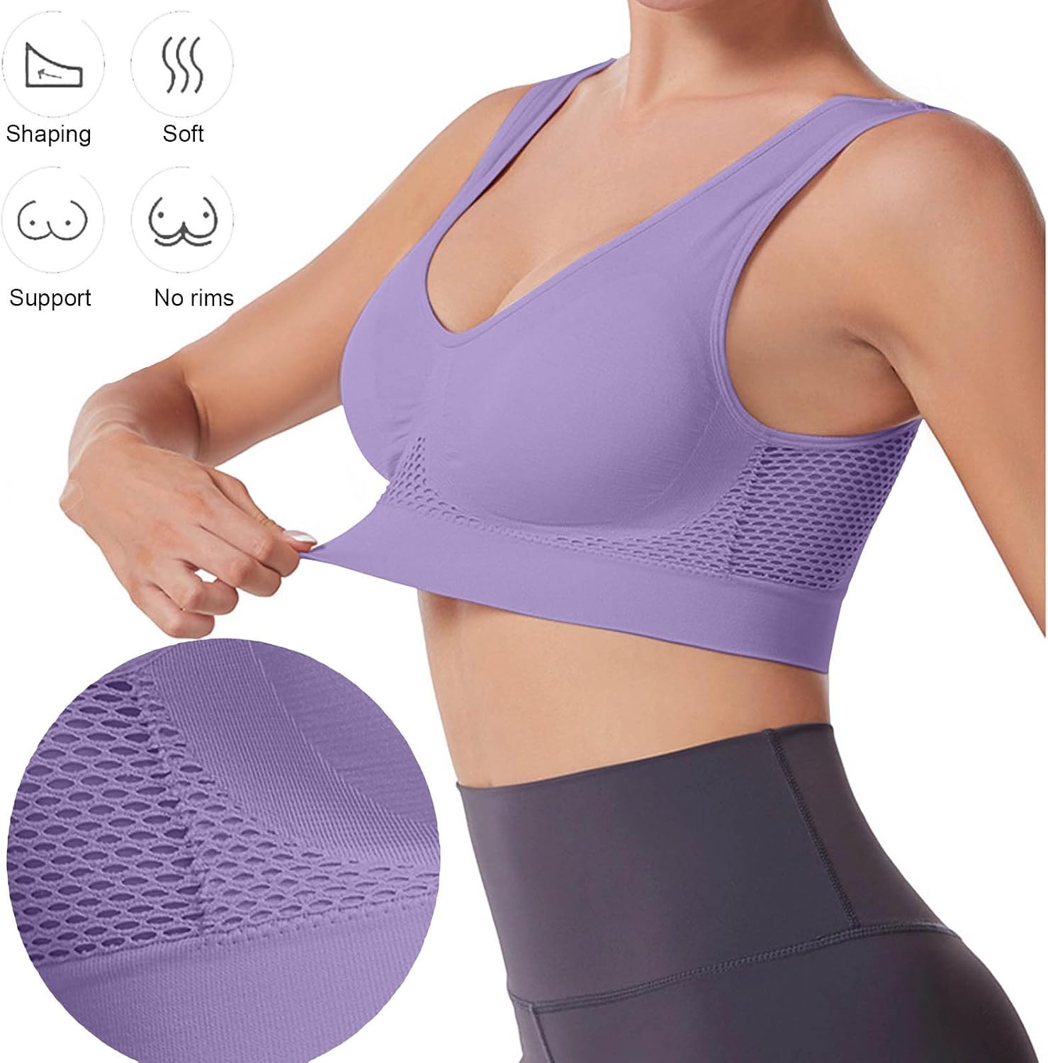 FZYLQY Women's 3 Pack Seamless Sports Bra Wireless Bralette Mesh Full Coverage Support Comfort for Yoga Workout Sleep Lounge
