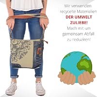 Sunsa Női Válltáska Újrahasznosított Farmer és Bőr Anyagból, Mandala Mintás Bézs/Kék Vintage Táska, Állítható Pánttal, 35x27x10cm 7