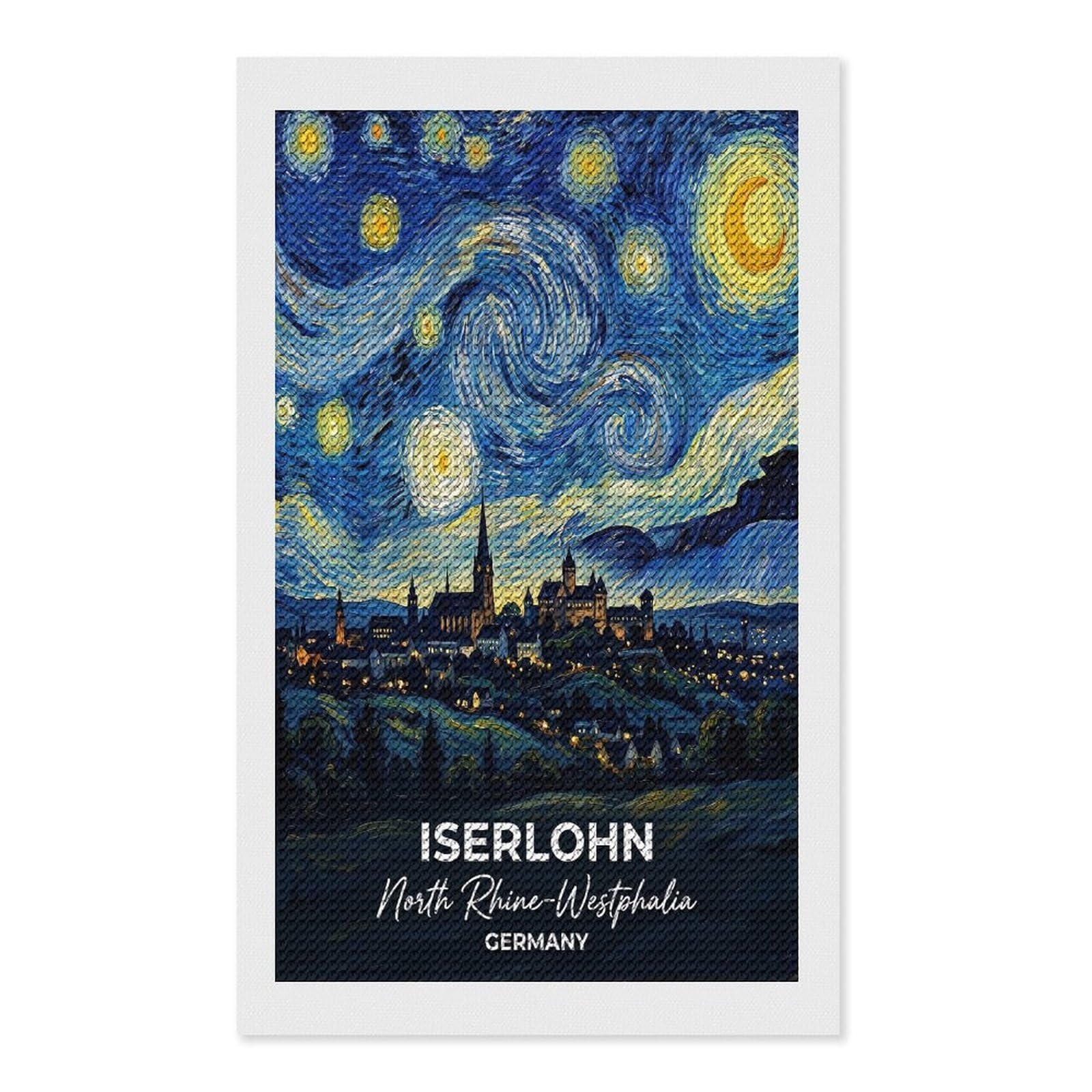 Junmoney Iserlohn Germany Starry Night Diamond Painting Canvas Set 12"x20", with Tool Kit, Easy to Enjoy, Home Wall Decor, Thoughtful Handmade Gift