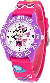 Disney Minnie Mouse Watch for Girls – Perfect Minnie Watch for Toddlers & Young Girls Learning to Tell Time – Cute Watches Kids 3-5 with White Bezel, Easy-Read Dial & Adjustable Nylon Strap