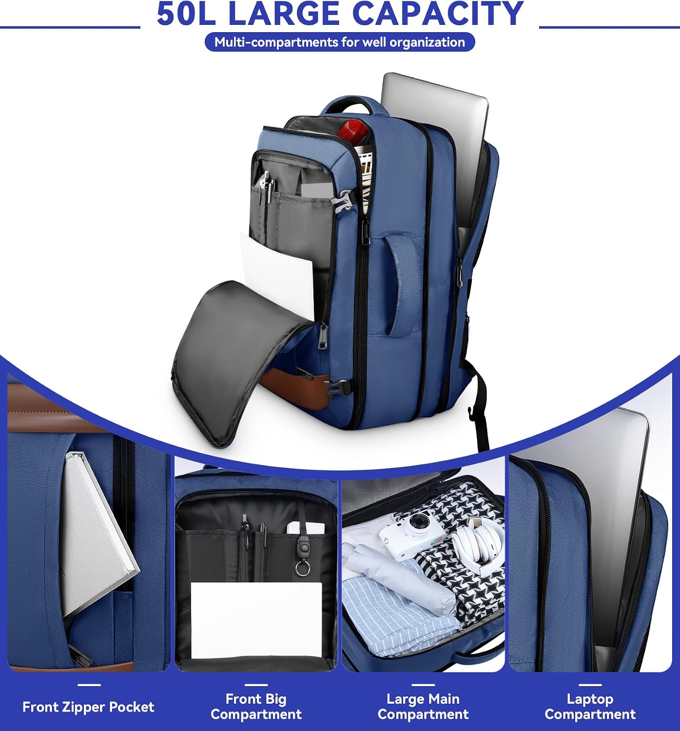 AREYTECO Large Travel Backpack for Men, 55L Expandable Carry On Backpack Flight Approved, Laptop Bag Water Resistant Overnight Weekender Gym Daypack Traveling Backpack, Traveler Gifts image 3