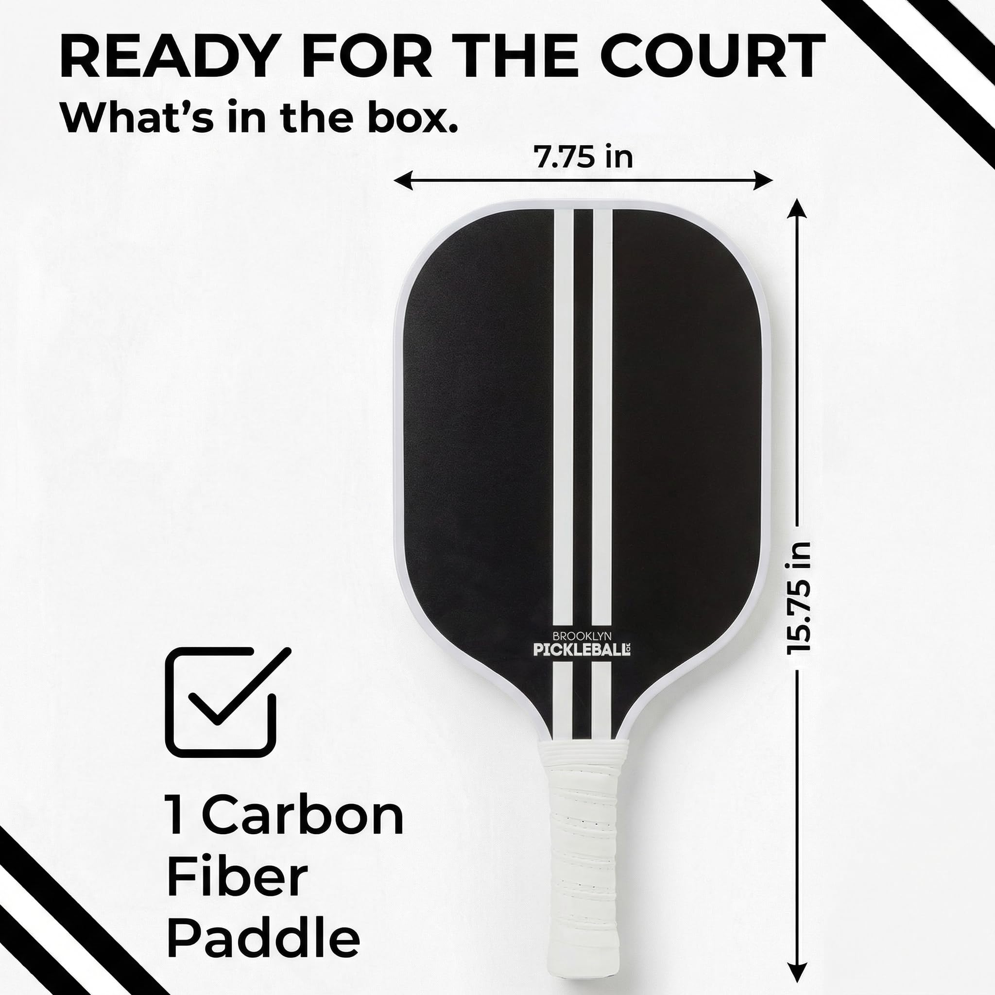 Brooklyn Pickleball Co. Wiosło kulkowe do marynaty | włókno węglowe | rdzeń o strukturze plastra miodu | prążkowany antypoślizgowy uchwyt na poduszkę | pojedyncza rakieta | wiosła do marynowania