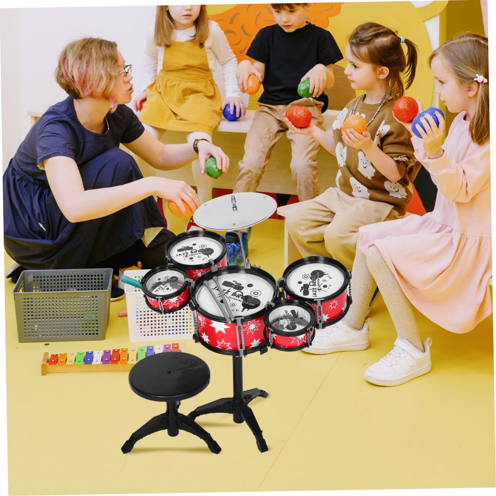 Batería de Juguete Infantil Roja de Plástico, Mini Batería | Diseño Realista y Construcción Resistente, para Niña y Ñiño, Juego de 1