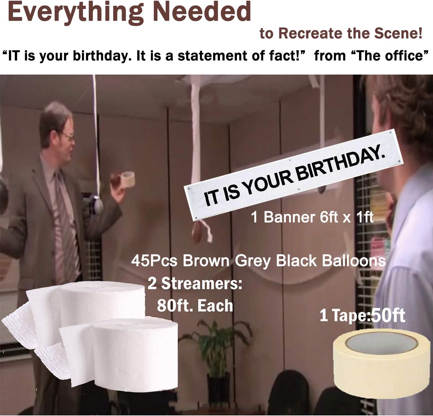 Amazon Com It Is Your Birthday Banner The Office Dwight Theme Infamous Husband Birthday Party Decorations Brown Black Grey Balloon With White Streamers Tape 49pcs Full Kit Home Kitchen