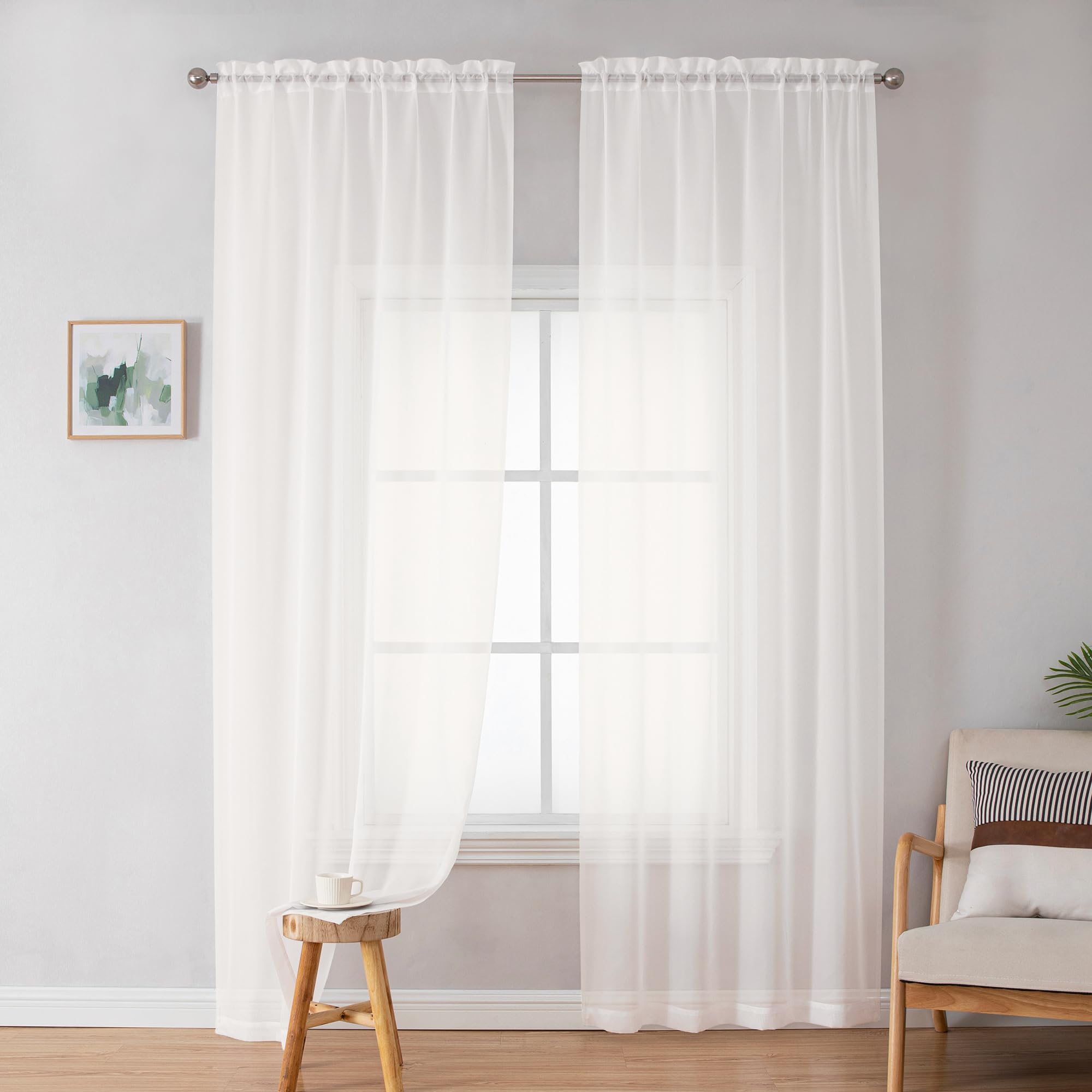 Simplebrand Ivory Sheer Curtains 72 Inches Long 2 Panels for Living Room