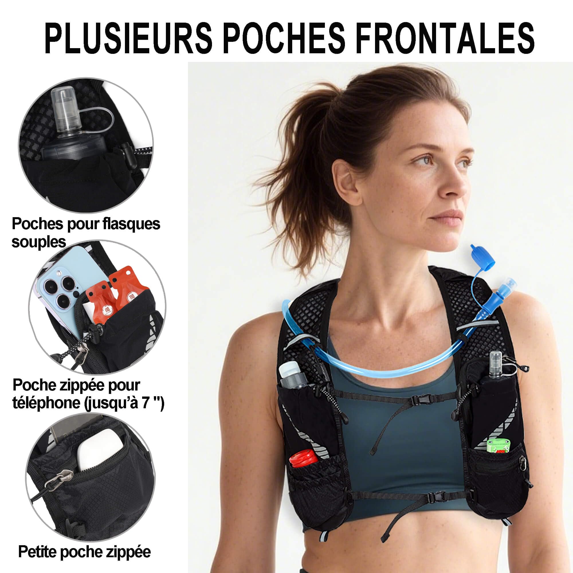 Sac à Dos Gilet de Hydratation pour Course à Pied avec Poche à Eau 1,5L, Léger Respirant 5L Sac Hydratation Running, Trail, Vélo, Randonnée pour Femmes et Hommes