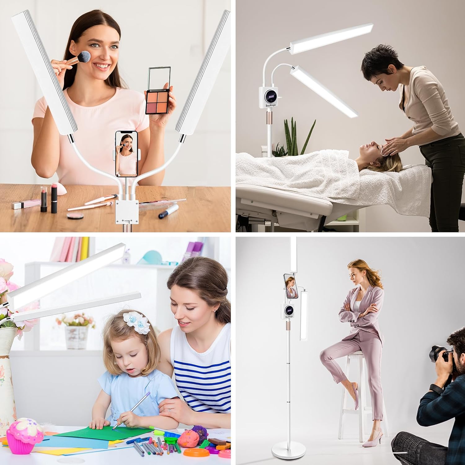 Lash Light for Eyelash Extension LED Floor Lamp with 3 Color Temperature, Lash Lamp Esthetician Light for Tattoos, Nail, Photograph, Adjustable Brightness Height with Phone Holder (White)