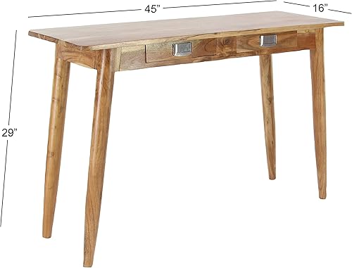 Miniatura 3 de Deco 79 Mesa consola rectangular de madera con asas plateadas, 45 x 16 x 29 pulgadas, marrón
