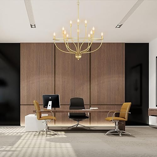 Miniatura 6 de Senroyal Candelabro dorado para comedor, lámpara colgante clásica de 12 luces de granja sobre la mesa, candelabro grande de latón para isla de