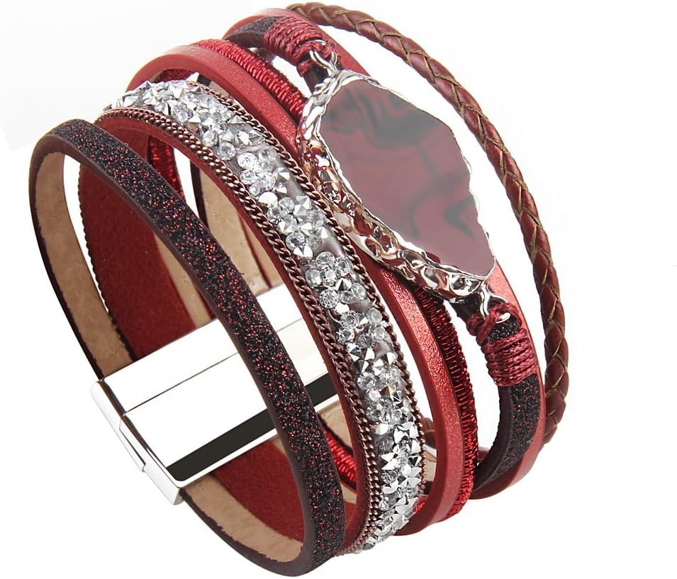COOLLA Braided Wrap Bracelet Agate Stone Crystal Leather Cuff Bangle Women Bracelet - Image 5